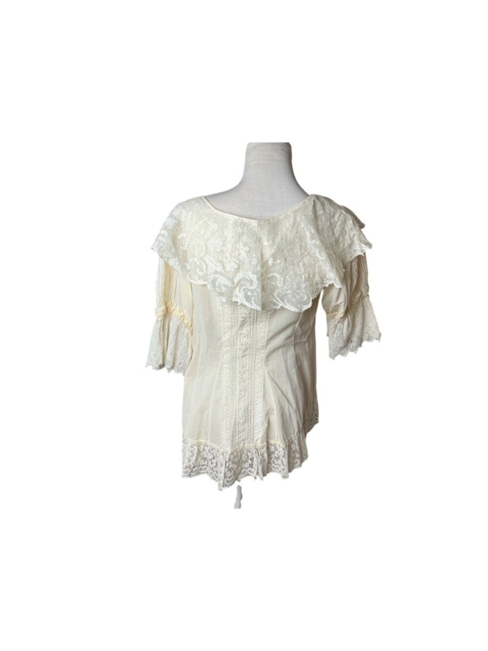 Marisa Martina Ivory Lace Ruffle Boho Romantic Blouse Vintage Style Size S - Picture 2 of 3